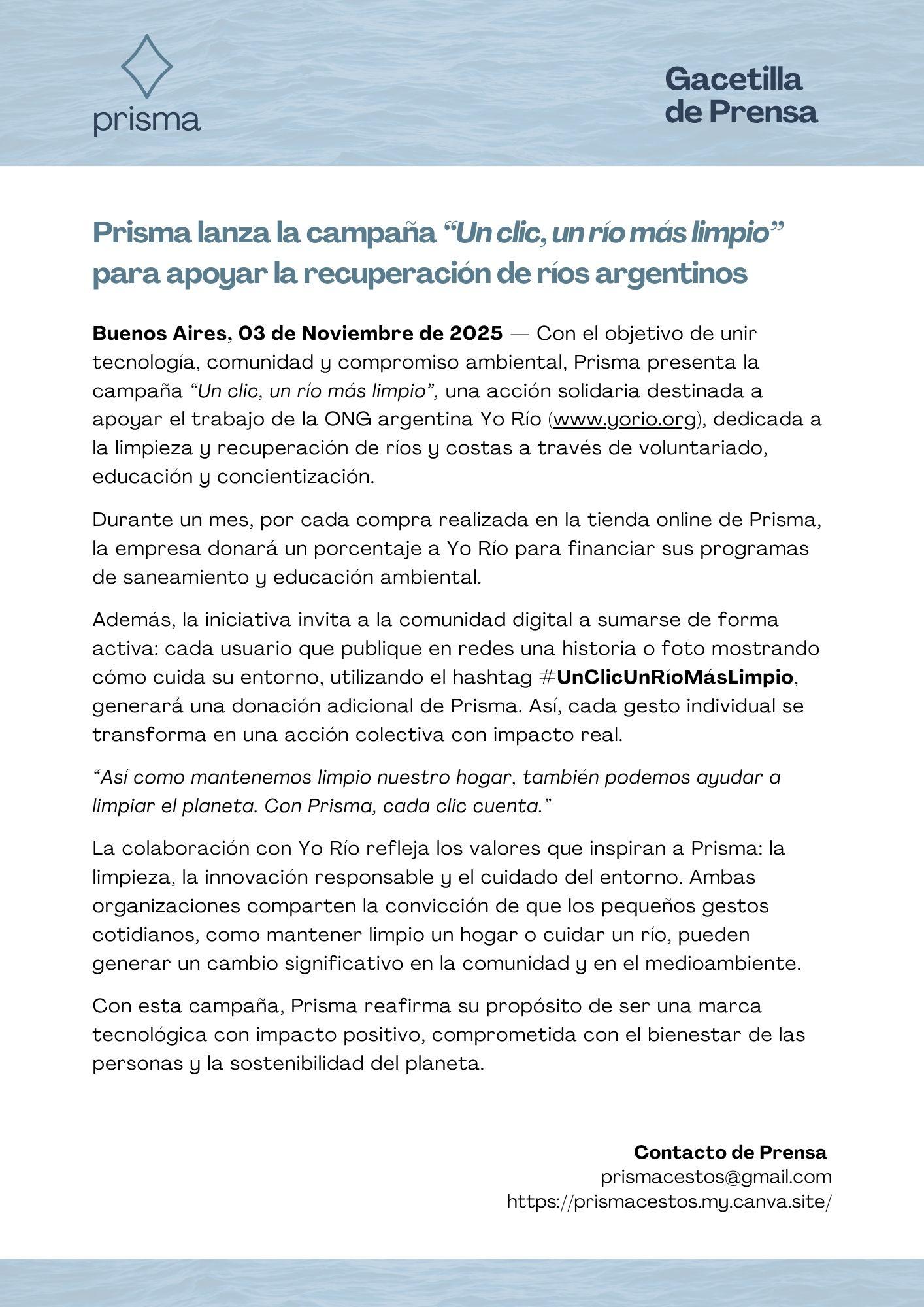 Gacetilla de prensa — campaña de impacto ambiental