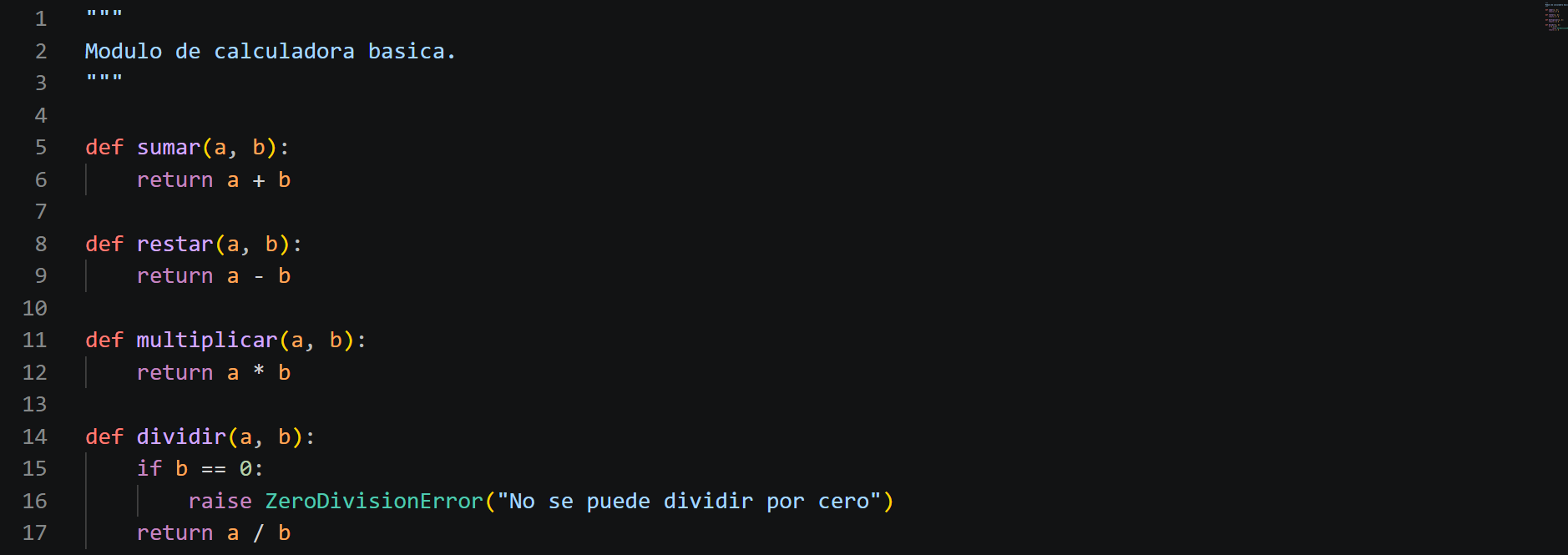 Código de la calculadora bajo prueba